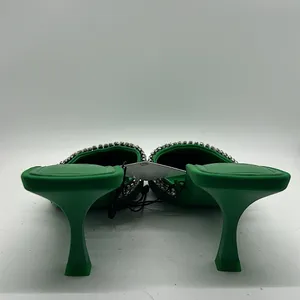 Zara NWT Emerald Green Rhinestones Heels Sandals Shoes **Size 36/US 6**💚💚 thumbnail 5