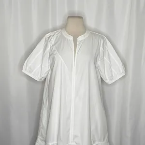 NWT!! J. CREW Delilah Dress Cotton‎ Poplin Solid White Mini Ruffle Small Tall ST thumbnail 3
