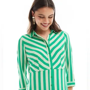 Women’s striped maxi shirt dress in green in size XS pit to pit 17” thumbnail 6