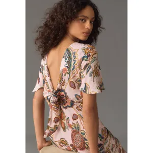 ANTHROPOLOGIE KACHEL Flutter Sleeve Bow Back Maxi Slip Dress Size 10 Pink Floral thumbnail 3