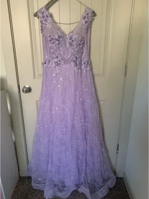 Lavender Lilac Purple Floral Tulle Corset Back Maxi Prom Dress Sz M/8 thumbnail 2
