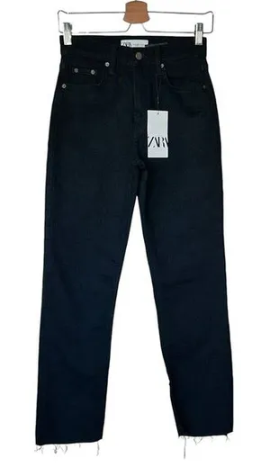 NWT Zara Women’s Jeans Womens Size 4 Black Hi Rise Straight Leg Dark Wash Denim thumbnail 1