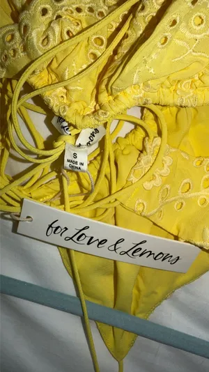 For Love & Lemons Mini Dress Yellow Eyelet Spring thumbnail 4