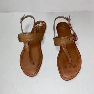 GBG Los Angeles Brown Faux Leather T-Strap Flat Sandals Women's Size 11 thumbnail 2