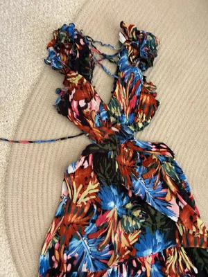Tropical print low cut, cutout maxi dress thumbnail 4