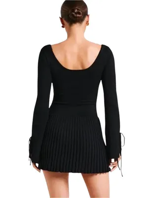 Meshki Britney Long Sleeve Knit Side Slit Mini Dress Black Size S thumbnail 2