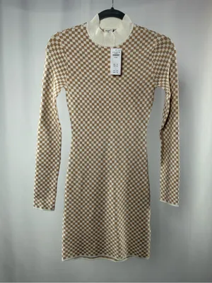 NWT Abercrombie & Fitch Long Sleeve Checkerboard‎ Sweater Dress in Light Brown thumbnail 2