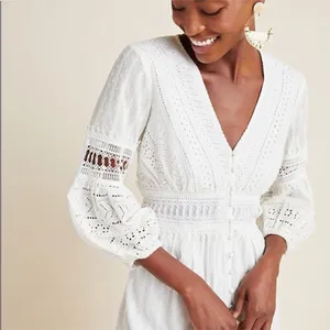 Anthropologie Ebba Midi White Boho Bridal Wedding Cottage Romantic Eyelet Dress4 thumbnail 4
