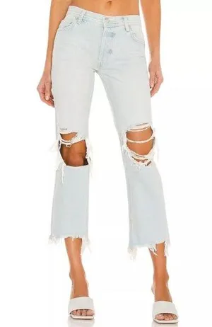 We the Free People Size 31 Mid rise Maggie Distressed Crop Jeans Raw Frayed Hem thumbnail 1
