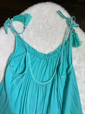 M&S Collection Turquoise Blue Crinkle Sundress Tassel Ties Size 16 thumbnail 5