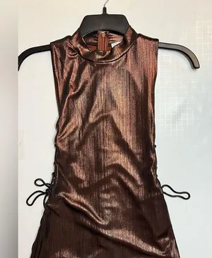 Revolve NWT Superdown Theresa Lace-Up Dress Bronze Metallic, size XS thumbnail 4