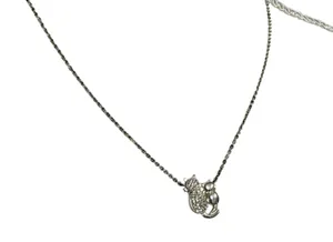 Silver Tone Kitty Cat Rhinestone Pendant Necklace Womens Jewelry thumbnail 1