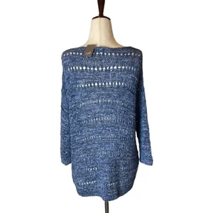 J.‎ Jill Pure Jill Blue Indigo Open Stitch Cotton Blend Pullover Sweater Size XS thumbnail 6