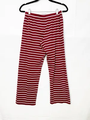 Lake Pajamas Pima Cotton Wide Leg Pajama Lounge Pants Stripe Bordeaux Maroon thumbnail 3