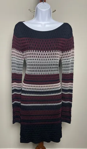 White House Black Market Black Striped Sweater Dress Long Sleeve Size M thumbnail 1