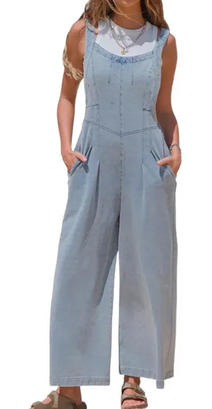 NWOT EXLURA Women’s Loose Fit Wide Leg Denim Overalls –‎ Medium thumbnail 1