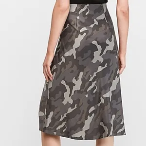 Express- Black & Grey Camo Satin Midi Skirt thumbnail 2