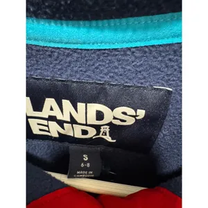 Lands' End Women's Fleece Snap Pullover Fair Isle Print Navy‎ Red Size Small thumbnail 4