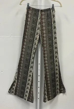 Windsor Elephant Paisley Print Flare Leg Boho Pants Brown Black Small EP7647 thumbnail 1