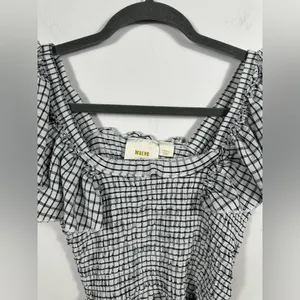Maeve Anthropologie Smocked‎ Gingham Crop Top Women’s Small White Off Shoulder thumbnail 5