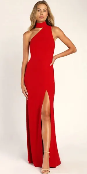 Lulus Keep It Interesting Red Asymmetrical Cut-Out Halter Maxi Dress thumbnail 1