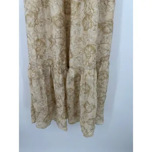 Melloday Tan Floral Smocked Waist Ruffle Strap Tiered Midi Dress S Cottagecore thumbnail 5
