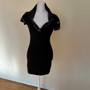 Womens Police Officer Costume Mini Dress Black Faux Leather Trim Small thumbnail 5