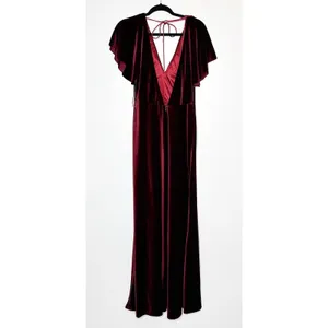 NWT Jenny Yoo Marin Velvet Flutter Sleeve Gown Women's Burgundy Size 12 thumbnail 4