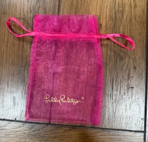 Lilly Pulitzer Hot Pink Organza Drawstring Pouch with Gold Logo thumbnail 1