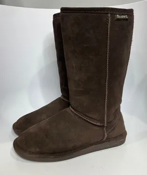 Bearpaw Emma short chocolate brown shearling boots pull‎ on women's size 9 boho thumbnail 1