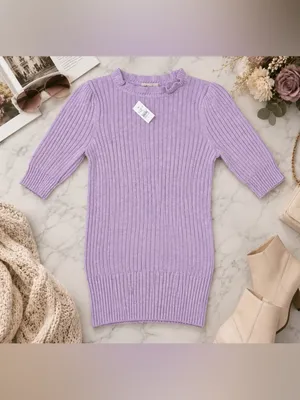 NWT LOFT Outlet Lavender Ribbed Knit Mock Neck Sweater Top Medium Stretch Office thumbnail 9