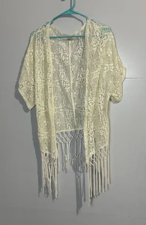 Hollister Kimono Top Size M Lace Ivory/Off White Boho Cream‎ Festival Fringe thumbnail 1