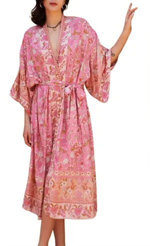R. Vivimos Floral Pink Kimono Robe Size XL. F47 thumbnail 1