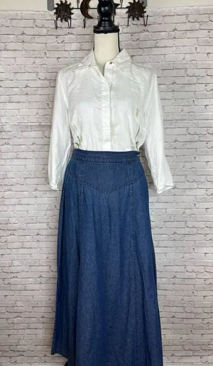 Vintage Southwest Canton Denim Basque Waist A line Maxi Skirt thumbnail 1