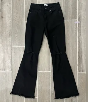 YMI Women's Black Flared Raw Hem Jeans thumbnail 1