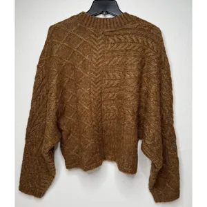 ABERCROMBIE & FITCH Cable Knit Crew‎ Dolman Sweater Sz S/M Brown Y2K Preppy Boho thumbnail 2
