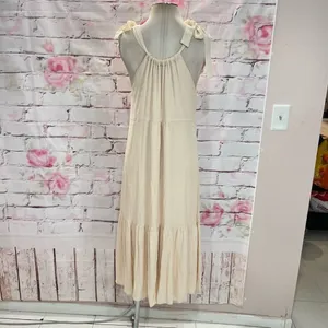 🔥🔥5 for $25🔥🔥 Lulus Sleeveless Tie Ribbon Shoulder Ruffled Cream Maxi Dress thumbnail 5