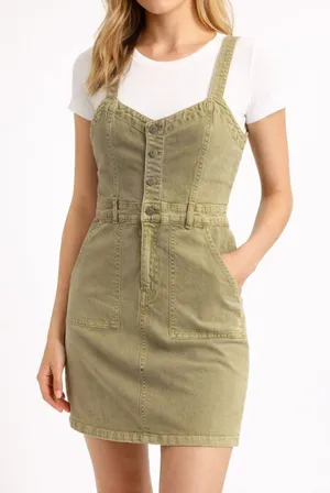 Gap Denim Button-Front Mini Dress Khaki Size 6 EUC thumbnail 1