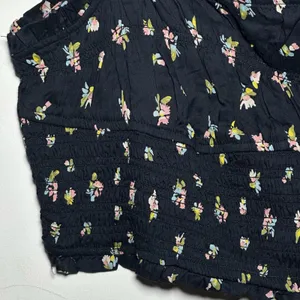 Free People Black Floral‎ Smocked Crop Top Tie Shoulder Adjustable M thumbnail 10