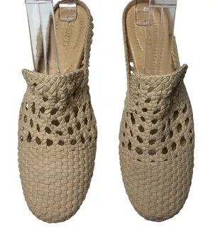 Born Woven Textile Mules Tan Round Toe Slip On Flats Boho Women's Size 6 thumbnail 1