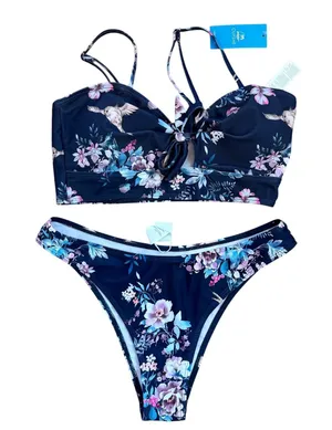Cupshe Floral Print Tie Front Swimsuit Two Piece‎ Bathing Suit Medium thumbnail 1
