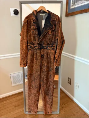 MEBON Black Orange Acid Wash Denim Jumpsuit Large thumbnail 2