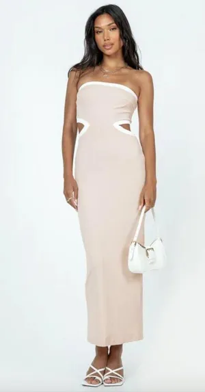 Princess Polly Greta Beige White Strapless Cut Out Maxi Dress 2 thumbnail 2