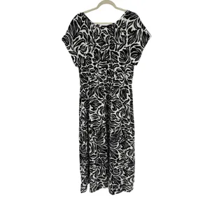 Nicole Miller New York XL Black White Floral Linen Blend Tiered Maxi Dress thumbnail 2