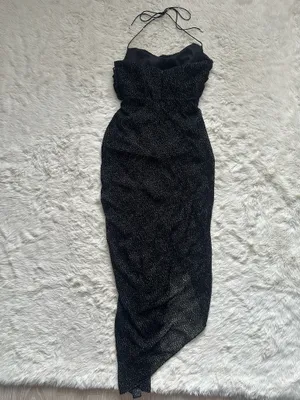 Significant Other Dress Halter Midi Cut Outs Ruffle Velvet Polka Dot Black Sz 4 thumbnail 4