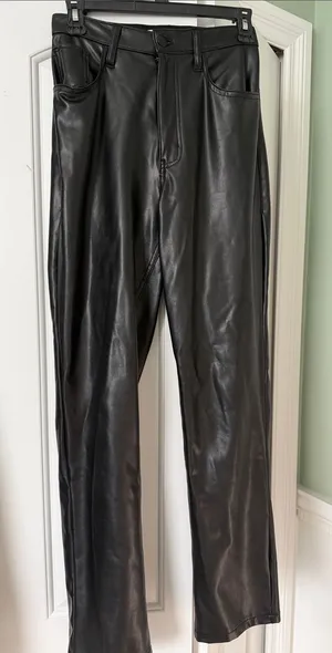 Abercrombie & Fitch Black Faux-Leather Straight Leg Pants thumbnail 1