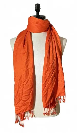 Orange Pashmina Silk Scarf‎ Shawl Tassel Handmade Nepal Women's Accessories thumbnail 1