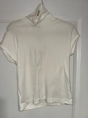 Zara White Mock Neck Top Short Sleeve thumbnail 1
