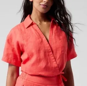 {S} Athleta Playa Linen Tie Top Passionfruit Coral thumbnail 1