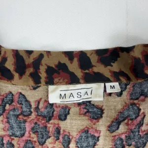 Masai Dress Womens M Brown Animal Print V-Neck 3/4 Sleeve Swing Hi-Low Trapeze thumbnail 2
